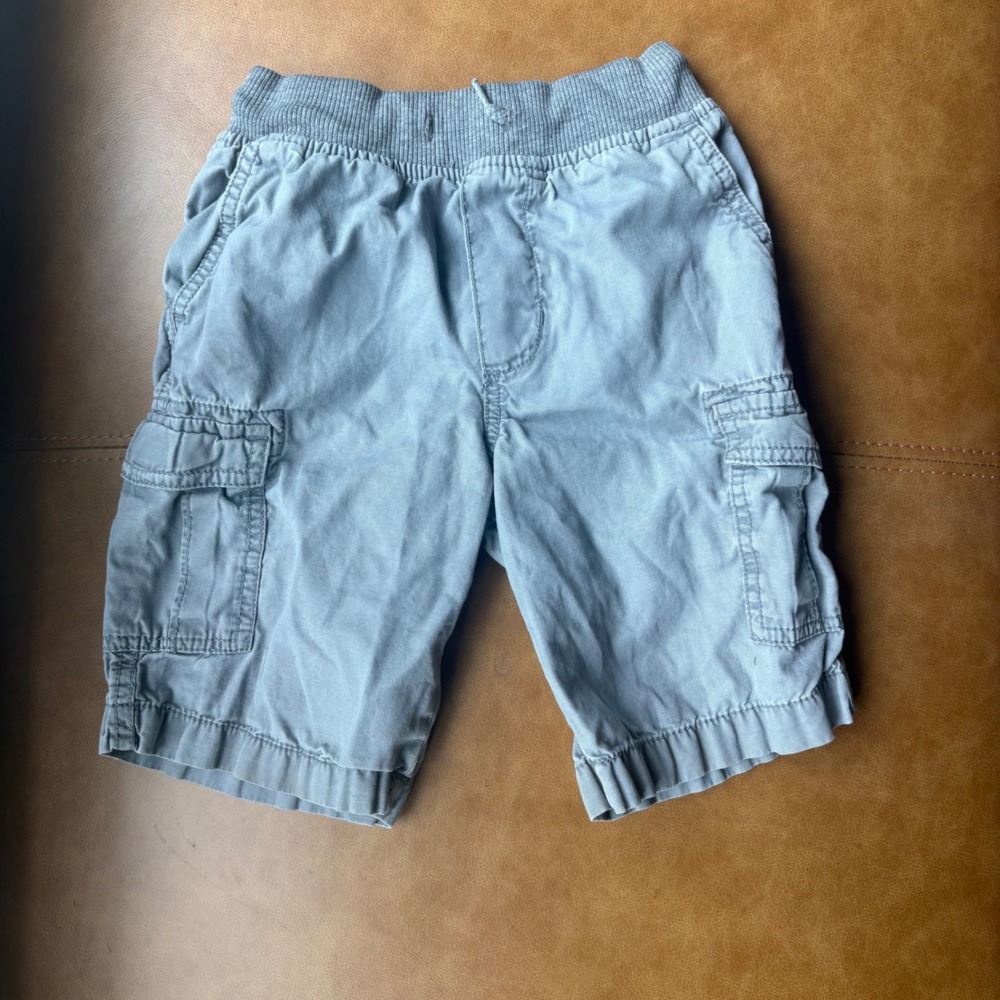 OshKosh Bgosh Boys Gray Blue Cotton Cargo Shorts Elastic Waist Size 6